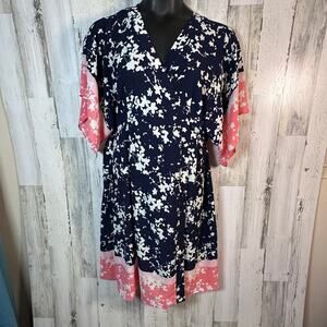 Motherhood Maternity Floral Wrap Dress Navy/Pink Sz Large | MSRP $50